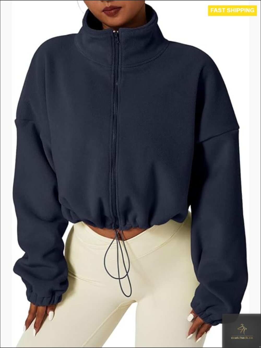 Full Zip Fleece Short Jacket Warm Winter Crop Coat Sherpa Relaxed Fit